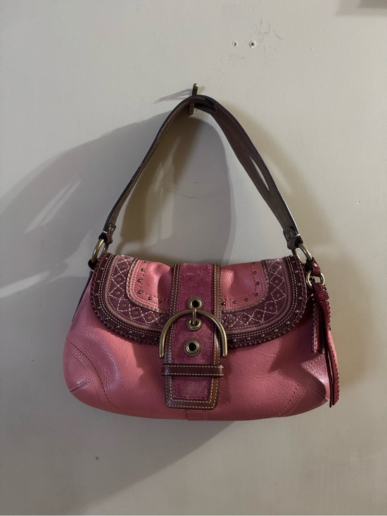 Coach Handbags - Vintage Y2K Coach Soho Stitched Pink Leather Studded Flap Shoulder Bag F10479